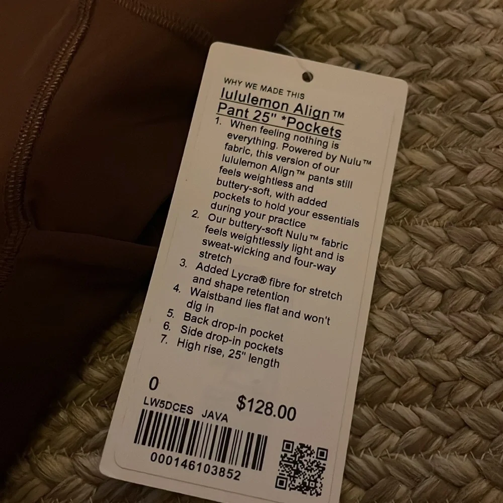 Nwt lululemon align leggings 25” with pockets Java